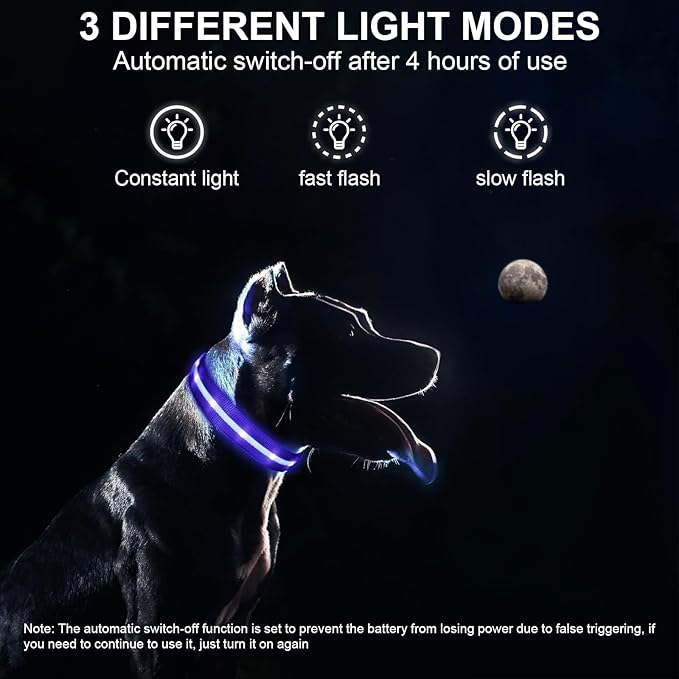 CHUKCHI LED Dog Collar Rechargeable,Waterproof Flashing Collar,Light Up Glow Collar, Adjustable Soft Safety Light Up for Small Medium Large Dogs Walking Camping at Night (Blue-L)