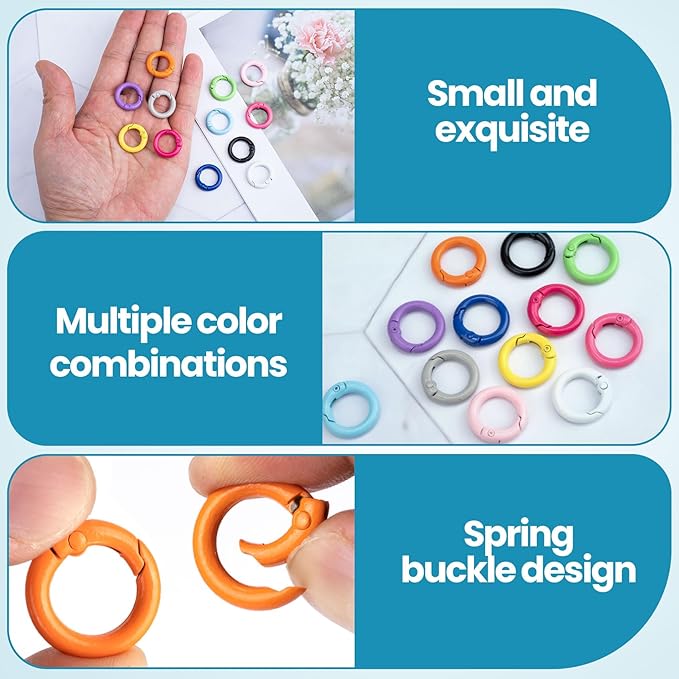 Spring O Rings,Round Spring Snap Keyring, Metal Carabiner Clips for Keychain Handbag Purse Dog