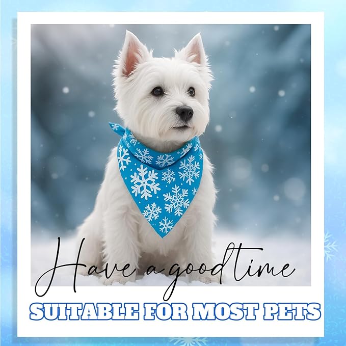 Preboun 50 Pcs Winter Dog Bandanas Bulk Blue Snowflakes Snowmen Bandanas for Dogs Triangle Kerchief Bibs Scarf Set for Pet Costume Photo Props Accessories Pet Shops, 25 Styles (19.7 x 13.8 x 13.8)