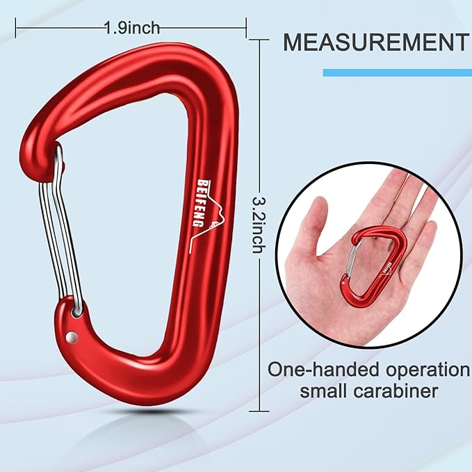 BEIFENG Heavy Duty Lightweight Locking Carabiner Clips D Ring for Camping Hiking Outdoor Gym etc, Carabiner with Lock Small Carabiners for Dog Leash & Harness