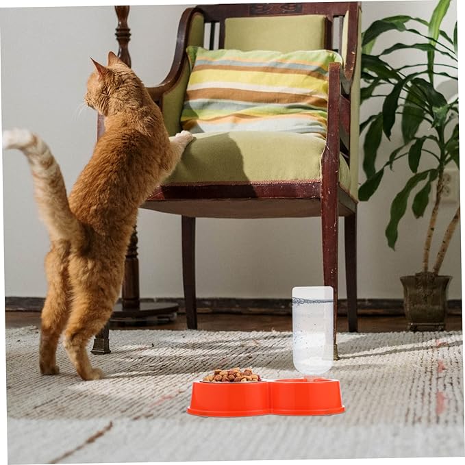 1pc Automatic Cat Water Dispenser and Food Bowl Non-Slip Pet Feeder for Dogs and Cats Easy to Clean Made from Food-Grade Material Orange