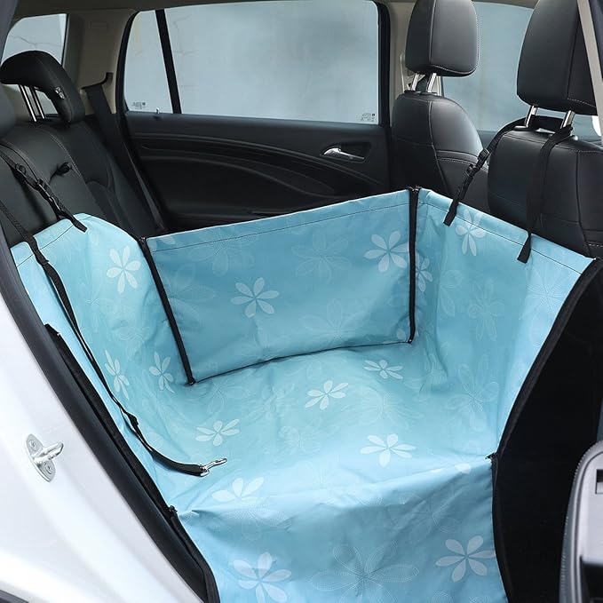 Vedem Dog Booster Car Seat Pet Back Seat Cover for Small Dogs (Floral-Blue)
