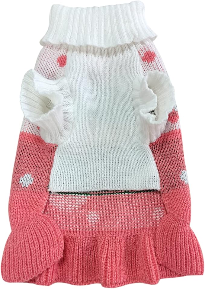 CHBORCHICEN Pet Dog Sweaters Classic Knitwear Turtleneck Winter Warm Puppy Clothing Cute Strawberry and Heart Doggie Sweater (XS, Dress-Pink)