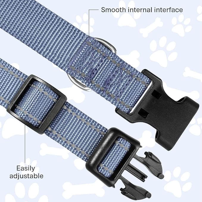 FunTags Reflective Dog Collar, Sturdy Nylon Collars for Puppy and Extra Small Girl and Boy Dogs, Adjustable Dog Collar with Quick Release Buckle,Gray,3/8" Width