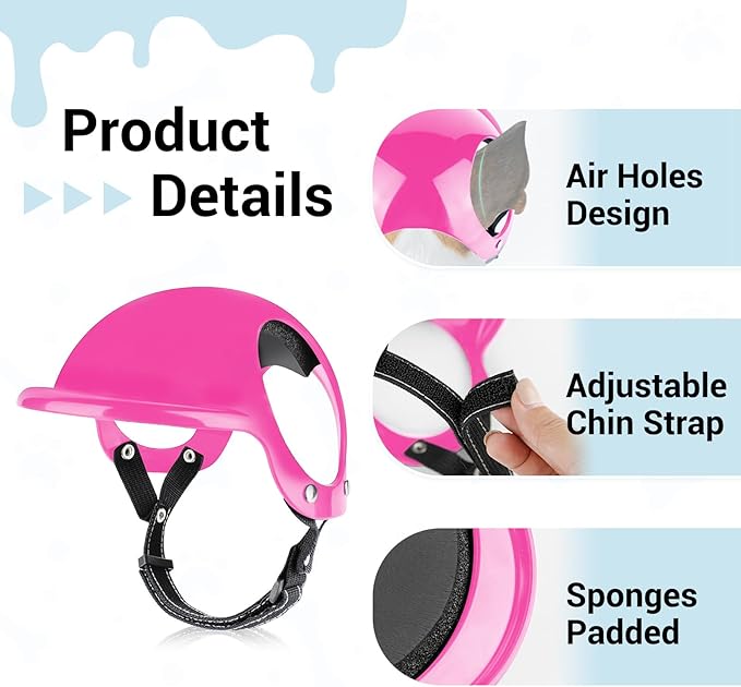 PETLESO Dog Helmet with Goggles, Anti-UV Doggy Sunglasses Pet Motorcycle Helmet with Ear Holes for Small Medium Dogs Outdoor Driving Walking Biking, Pink Outfit