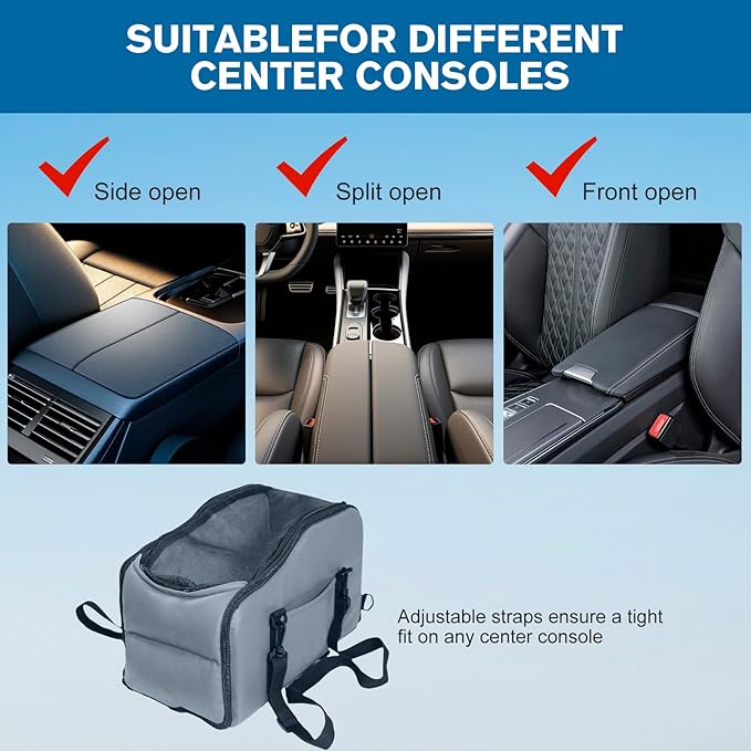 Center Console Dog Car Seat, Portable Dog Car Booster Seats for Small Dogs Up to 9lbs, Foldable Pet Puppy Ca Seats with Zippered Mesh Top, Safety Leash, Adjustable Belts, Storage Pockets