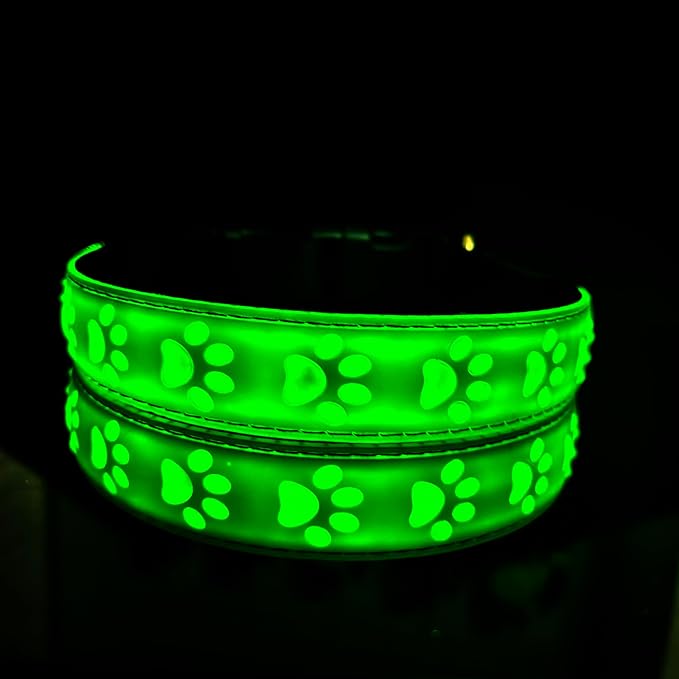Subversive USB-C led Light up Dog Collar, Subversive 3D Cross Design Comfortable and Soft Material,Multicolored Lighting (PAW-Green, S(11.8-15.7"))