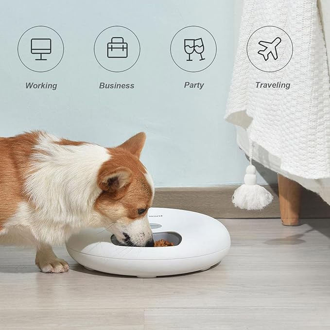 6 Meal Automatic Pet Feeder, Auto Dog Dry Wet Food Dispenser, Automatic Dog Cat/Dog Feeder with Portion Control, Timed Cat Dog Feeder for Small Medium Cats Dogs