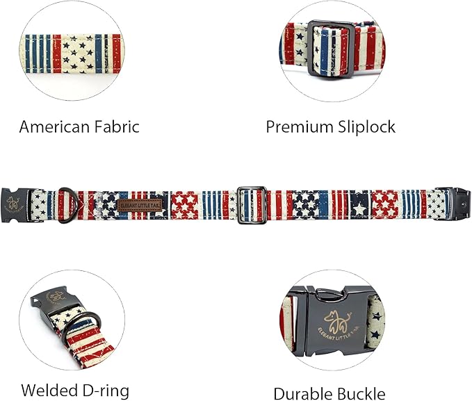 Elegant little tail Independence Day Dog Collar, Holiday Pet Collar Patriotic Dog Durable Dog Collars Girl or Boy Soft Pet Gift Adjustable Dog Collar for Small Medium Large Dogs