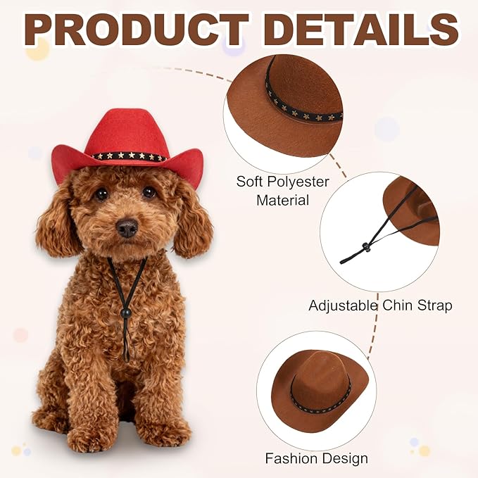 Dog Cowboy Hat, Mini Cowboy Hat for Pet with Chin Strap Adjustable Cosplay Cap, (Brown, S), Intended for Dogs and Cats/Halloween Costume/Party Decoration