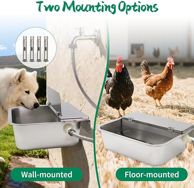 2.5 Gal Automatic Water Dispenser for Dogs, Indoor&Outdoor Self Filling Dog Waterer Feeder Large Stainless Steel Water Bowl Dispenser for Livestock and Chicken,Fit 3/4'' GHT Faucet
