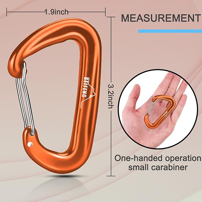 BEIFENG Heavy Duty Lightweight Locking Carabiner Clips D Ring for Camping Hiking Outdoor Gym etc, Carabiner with Lock Small Carabiners for Dog Leash & Harness
