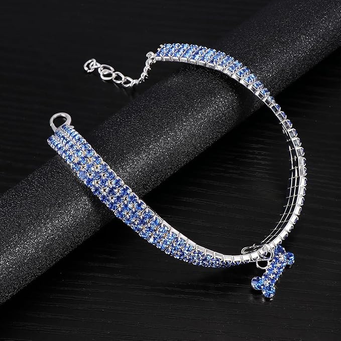 NUOBESTY Rhinestone Pet Collar Dog Crystal Collar with Adjustable Buckle Blue Small Size for Small Dogs for Pet Supplies