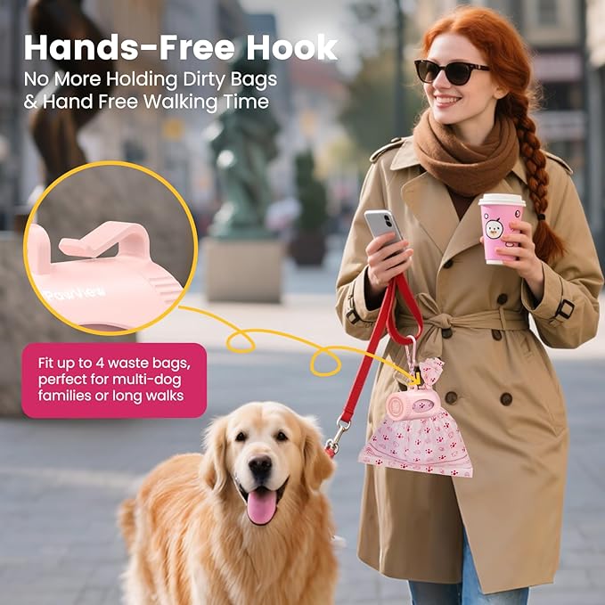Dog Poop Bag Rolls with Retractable Poop Bag Holder, Leak Proof and Extra Thick Lavender Pet Waste Bags, 70% Recycled GRS Certified, 1 Dispenser and 105 Bags for Doggy Walking & Cat Litter