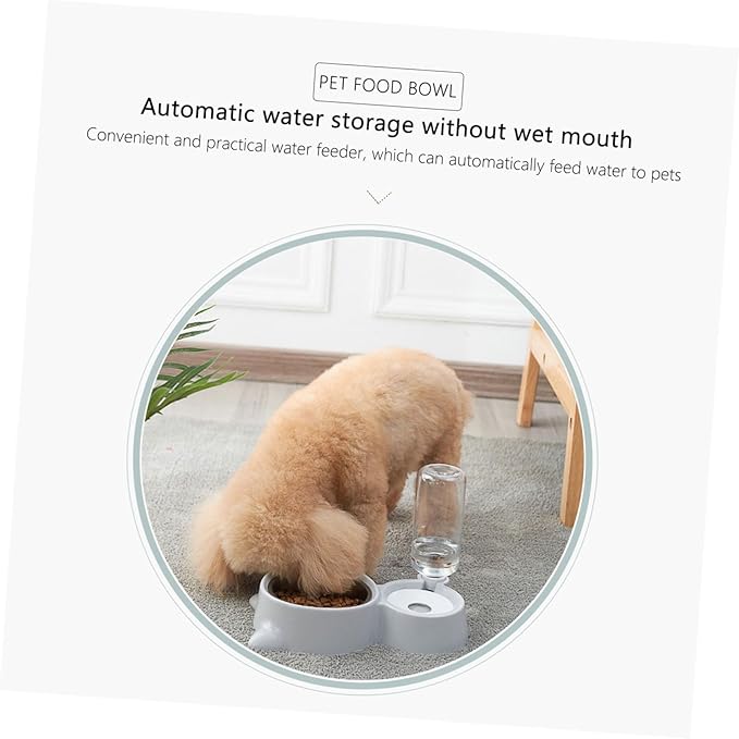 POPETPOP Double Dog Feeder Bowl with Automatic Water Dispenser Spill Design for Cats and Dogs Easy to Portable Pet Drinking Tool Capacity for Travel and Home Use