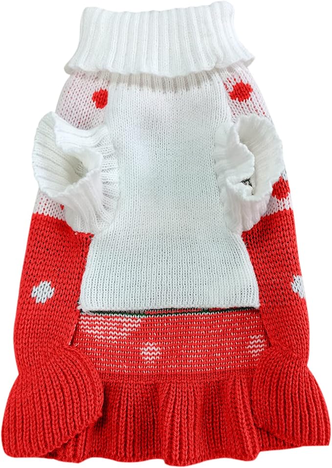 CHBORCHICEN Pet Dog Sweaters Classic Knitwear Turtleneck Winter Warm Puppy Clothing Cute Strawberry and Heart Doggie Sweater (M, Dress-Red1)