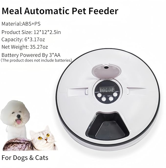 Automatic Pet Feeder with Timer, 6-Meal Programmable Cat & Dog Feeder, 3.17oz per Meal, Voice Alert, PP+ABS (Gray/Light Green) (Gray)