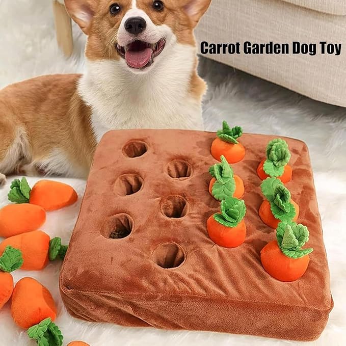 Snuffle Dog Toy - Interactive Feeding Puzzle with 12 Carrots | Plush Nose Work Mat for Mental Stimulation Brain Training Enrichment Activity for Puppy Rabbit Chinchilla Hamster Small Pets