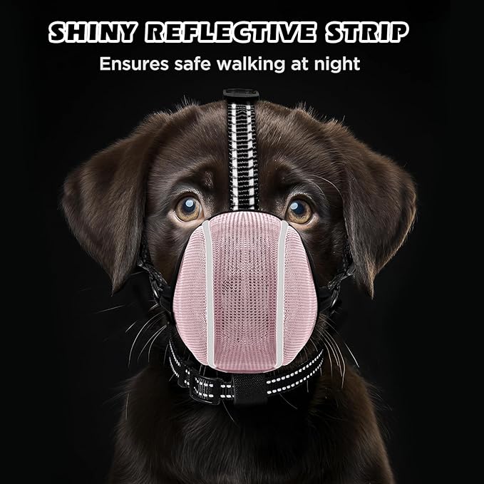 Dog Muzzle - Soft Breathable Mesh Nylon Adjustable Muzzle for Small Medium Large Dogs Prevents Chewing,Biting & Scavenging | Allows Panting, Drinking & Grooming | Secure Collar Strap Design(Pink XL)