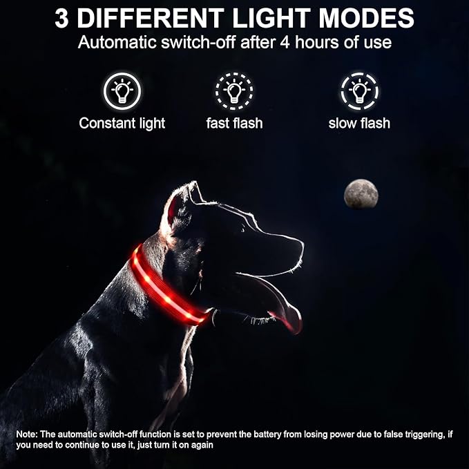 CHUKCHI LED Dog Collar Rechargeable,Waterproof Flashing Collar,Light Up Glow Collar, Adjustable Soft Safety Light Up for Small Medium Large Dogs Walking Camping at Night (Red-M)