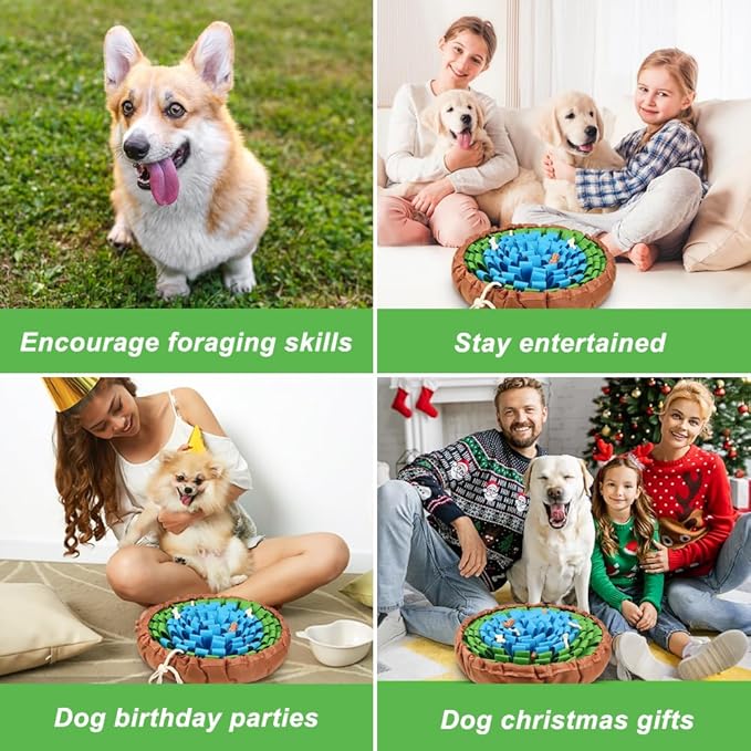 Vivifying Snuffle Mat for Dogs, Adjustable Sniff Mat for Slow Eating and Keep Busy, Interactive Enrichment Toys for Mental Stimulation (Blue&Green)