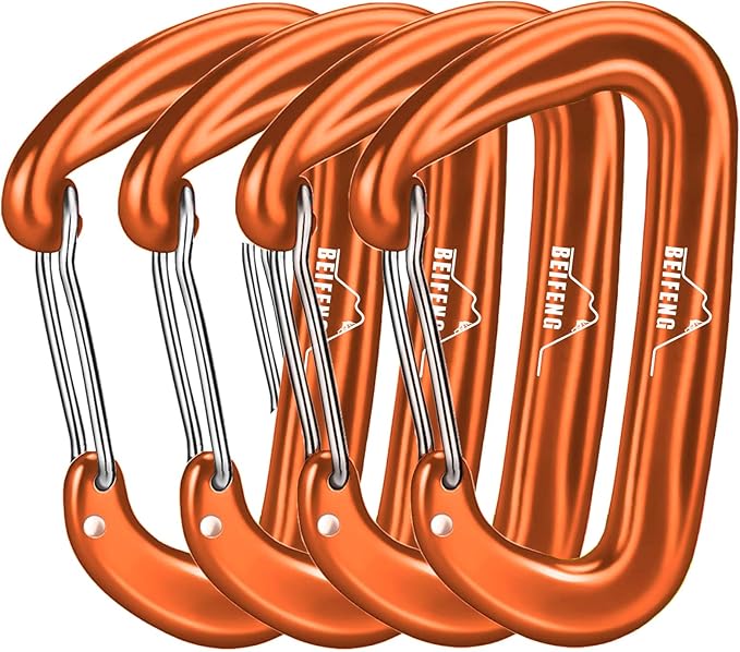 BEIFENG Heavy Duty Lightweight Locking Carabiner Clips D Ring for Camping Hiking Outdoor Gym etc, Carabiner with Lock Small Carabiners for Dog Leash & Harness