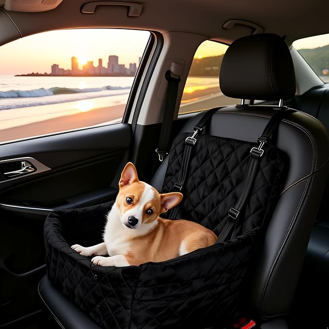 Dog Car Seats for Small Dogs, Memory Foam Dog Car Seat Medium Sized Dogs, Pet Cars Seats for Under 35lbs, Detachable Washable Pet Bag with Storage Pockets & 2 Safety Belts, Easy to Install (Black)