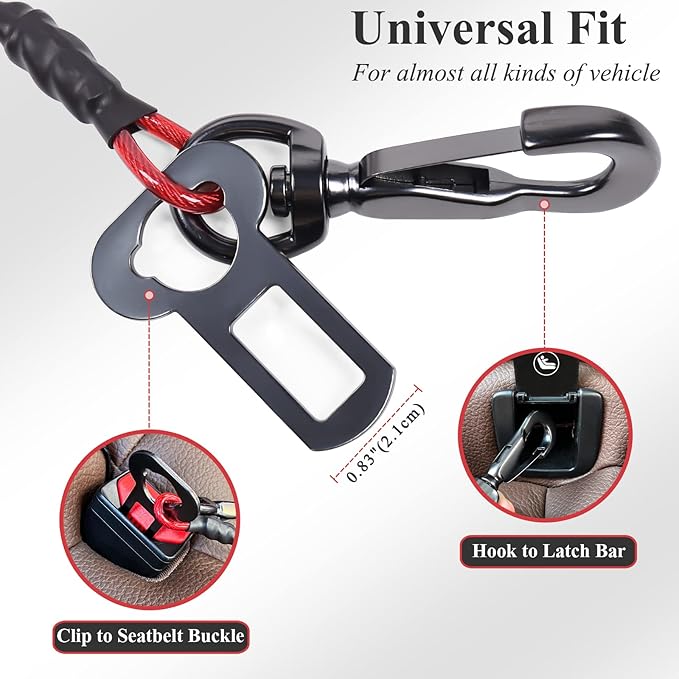 VIVAGLORY Dog Seat Belt Tuffbelt Dog Car Harness, Seatbelt with Clip & Hook for Car Travel, Chew Proof Anti Chew Unchewable Metal Safety Tether Restraint, S, Red
