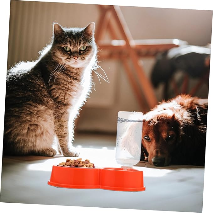 Automatic Dog and Cat Water Dispenser Bowl Set Tip PET Feeding Station Dual Bowls Sturdy Materials for Indoor Use