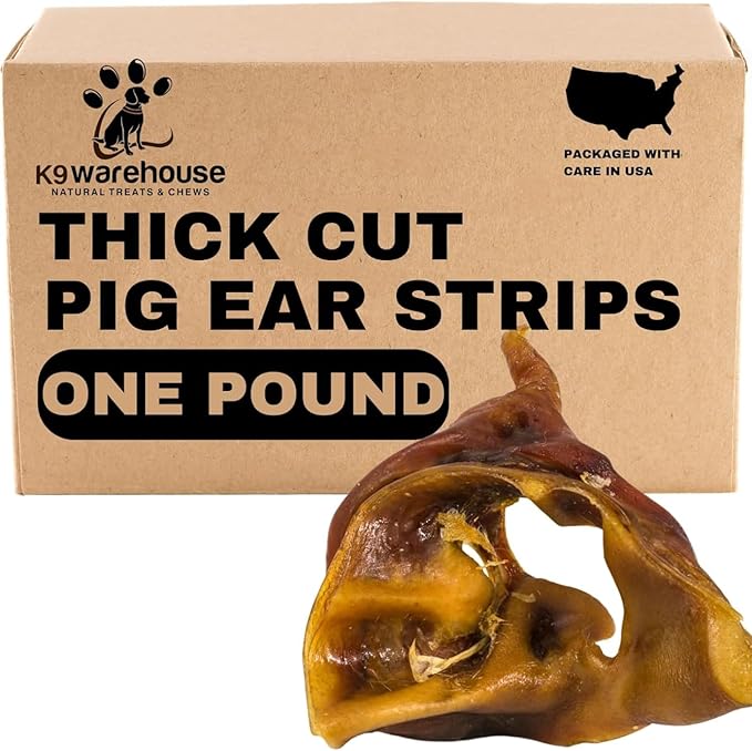 K9warehouse Pig Ears for Dogs - Natural Bulk - 100% Pork Pig Ear Strips for Dogs - Alternative to Rawhide Chews - Thick Cut Pig Ears for Dog Treats for All Breeds Packed in USA - 16oz