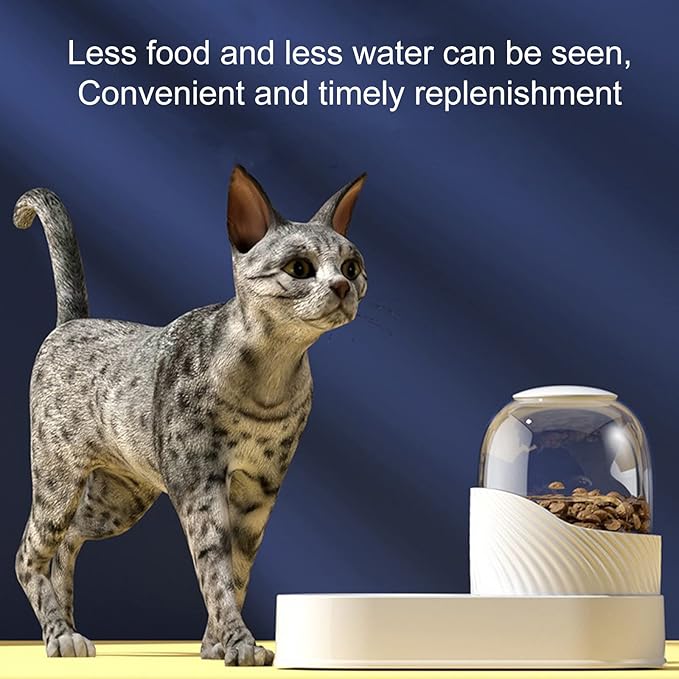 Automatic Dog Cat Feeder and Water Dispenser Set, Large Capacity 2L Gravity Pet Food Feeder Dog Water Bowl Dispenser, Easily Clean Self Feeding for Small Large Pets Dogs Cats (White)
