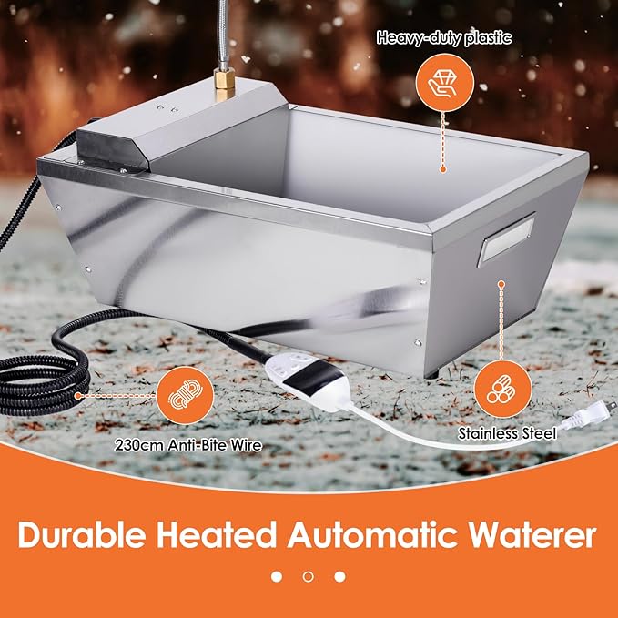 13L Heated Water Bowl for Large Dog and Cat, 3.5 Gallon Heated Chicken Waterer for Winter, Livestock Water Trough with Anti-Chew Cord & 6 Temperature Settings & 24H Timer