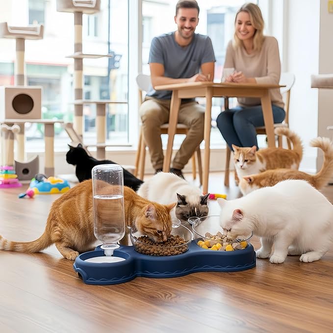 Automatic Pet Feeder, Cat Water Food Set for Small Medium Large Pets, Durable Pp+pc Material with Easy Refill Water Bottle and Bowl Design, Perfect for Indoor Daily Feeding Vacation or Night Use