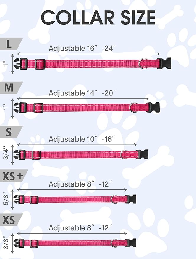 FunTags Reflective Dog Collar, Sturdy Nylon Collars for Small Girl and Boy Dogs, Adjustable Dog Collar with Quick Release Buckle, Pink