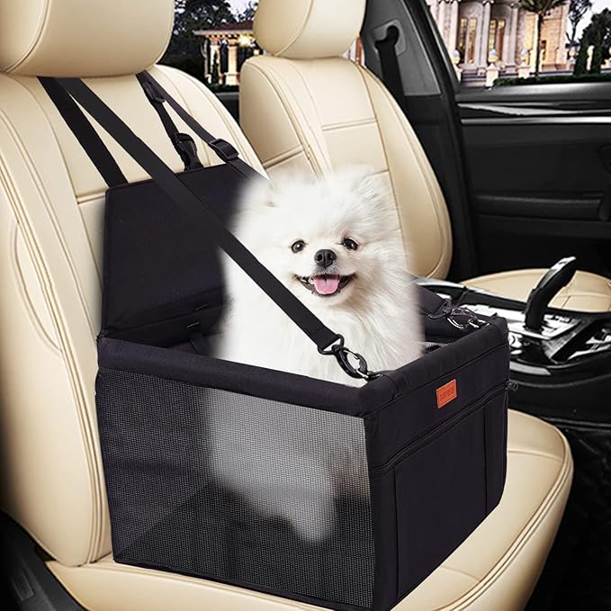 SWIHELP Dog Car Seat Puppy Portable Pet Booster Car Seat with Clip-On Safety Leash and PVC Support Pipe, Anti-Collapse,Perfect for Small Pets