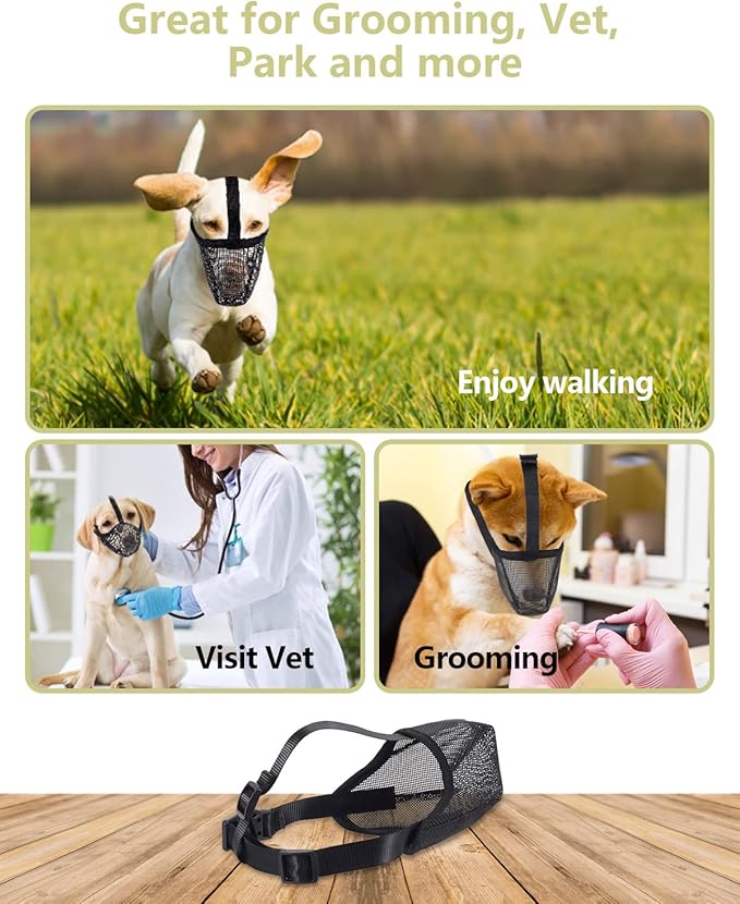 Whongkidz Dog Muzzle for Extra Small Sized Dogs, Air Mesh Dog Mouth Cover Allow Drinking No Biting Chewing for Dogs That Eat Everything (Black, XS)