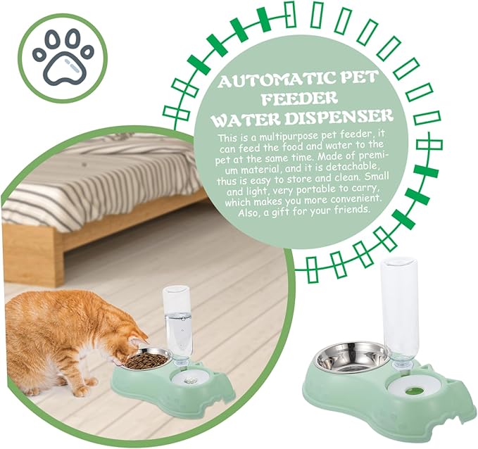 1set Automatic Pet Feeder and Water Dispenser Dual Use Food Bowl Bottle Feeder for Cats and Dogs Convenient for Home and Stores
