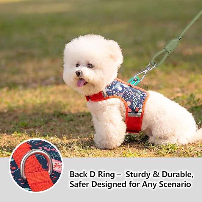 Dog Harness for Small Sized Dog,Hook-and-Loop Easy On/Off, Reflective Adjustable Soft Mesh Vest for Puppy (Navy Floral Print,XS)