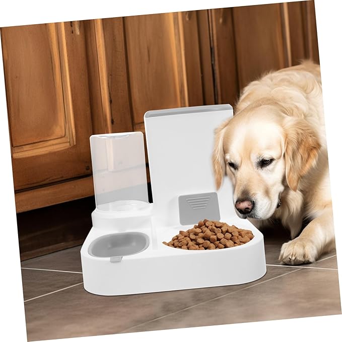 HANABASS Pet Automatic Feeder and Water Dispenser Capacity Dual Function Pet Food and Water Bowl for Cats and Dogs Easy Transparent Design Automatic Feeding Dry and Wet Separation Grey
