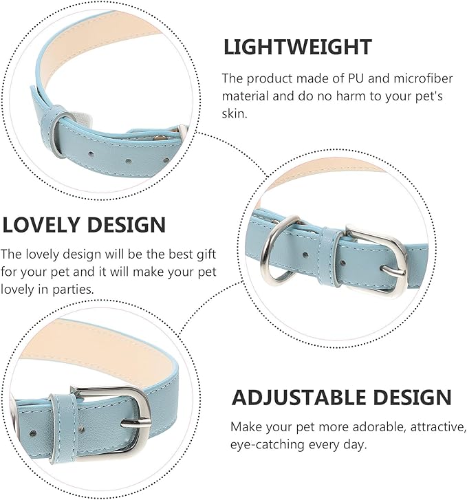 TOYANDONA Adjustable Light Blue Pu Pet Collar XL for Dogs and Puppies Outdoor Safety Supply Sturdy Neck Strap