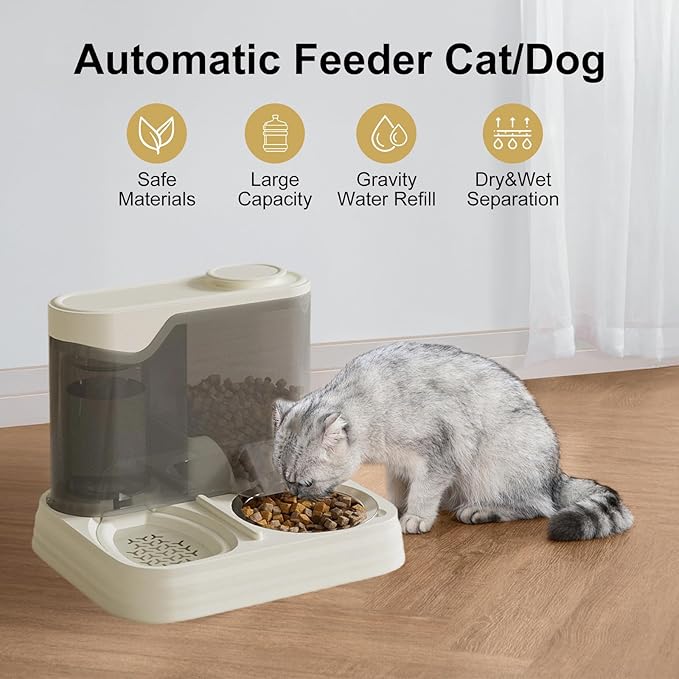 Elevated Pet Feeders with Removable Stainless Steel Bowl and Automatic Water Dispenser Cats and Dogs