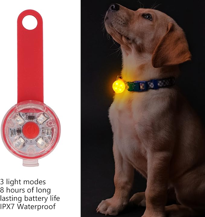 Dog Collar Light Pendant, Luminous Pendant USB Rechargeable LED Dog Light Pendant, IPX7 Waterproof 3 Light Modes Dog Collar Light for Pet Bag Bike (Red)