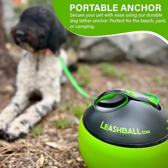 Leashball 4-in-1 Portable Dog Product - Retractable Leash, Anchor, Water & Food Bowl - Travel Accessories, Dog Tether & Beach Gear, Owner Must Haves