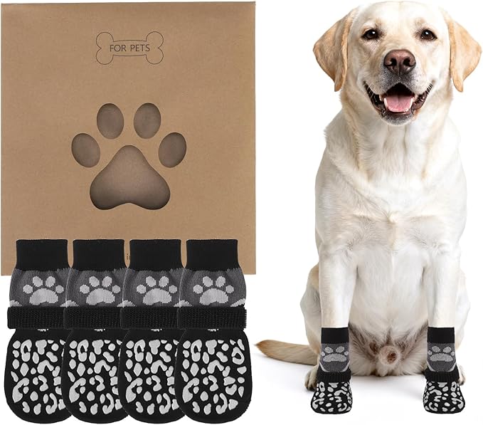 KOOLTAIL Dog Socks to Prevent Licking Paws for Hardwood Floors Anti Slip, Winter Warm Pet Boots&Paw Protector with Grippers, Double Sides Puppy Shoes Booties for Small Medium Large Senior Dogs