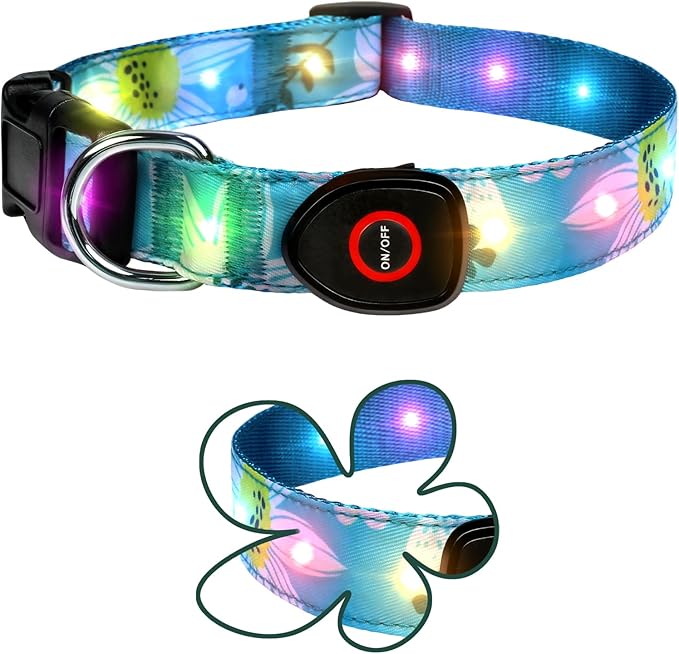 Light Up Dog Collar, LED Dog Collar Glow in The Dark - USBC Rechargeable, 3 Flashing Modes Adjustable Glow Collar, Safety Fashionable Cute Dog Light Up Collars for Medium Large Dogs Green