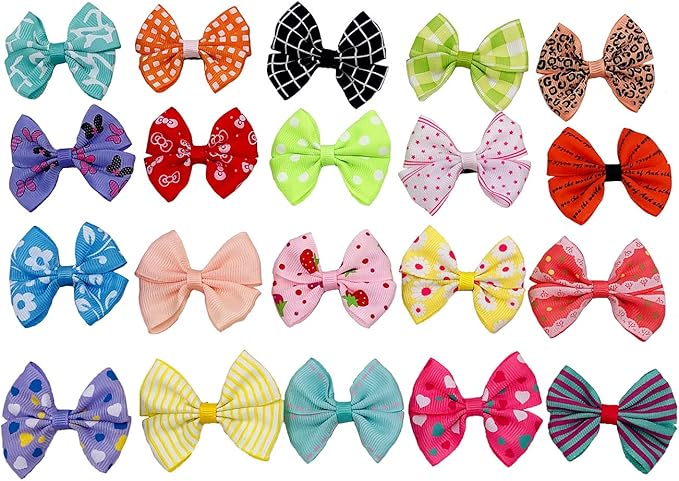 PET SHOW 20pcs Dog Hair Bows with Alligator Clips for Small Medium Dogs Bowknot Hair Clips Cat Puppy Yorkshire Grooming Hair Accessories Assorted