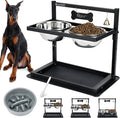 Elevated Dog Bowls with Slow Feeder for Large and Medium Dogs, Adjustable Height Raised Dog Bowl Stand with 2 Stainless Steel Bowls and Spill-Proof Mat, Dog Feeder for Healthy Eating (Grey)