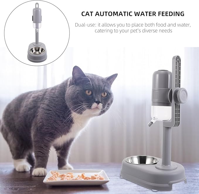 GANAZONO Automatic Pet Water and Food Bowl Dispenser Stainless Steel Dual-Layer Gravity Feeder Hanging Cage Type Adjustable Height for Dogs Puppies and Cats
