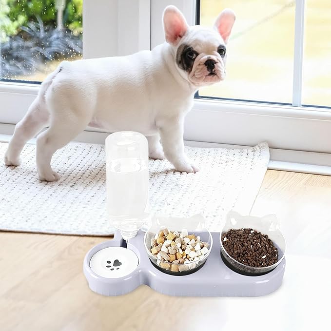 Cat Food Dispenser – Automatic Anti-Tip Feeding Bowl Set, 15 Degree Tilted Dog Feeder for Pets, Practical Feeding Solution for Puppies Kittens Dogs, Easy to Use Stable Design Function, Pet Category To