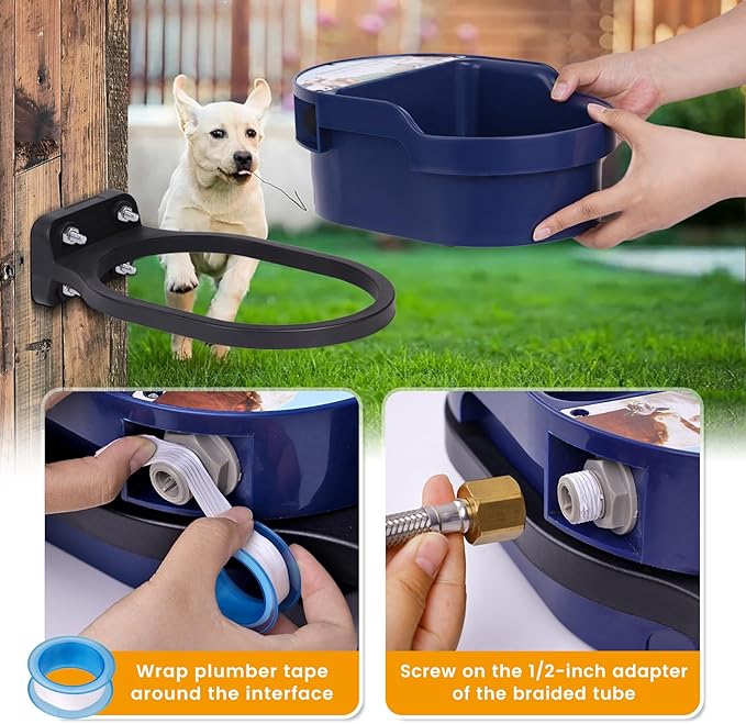 Automatic Dog Water Bowl Dispenser Auto Pet Water Bowl Dispenser for Self Filling Trough Drinking Water Feeder for Poultry Outdoor Large Dog and Livestock (Blue Bowl)